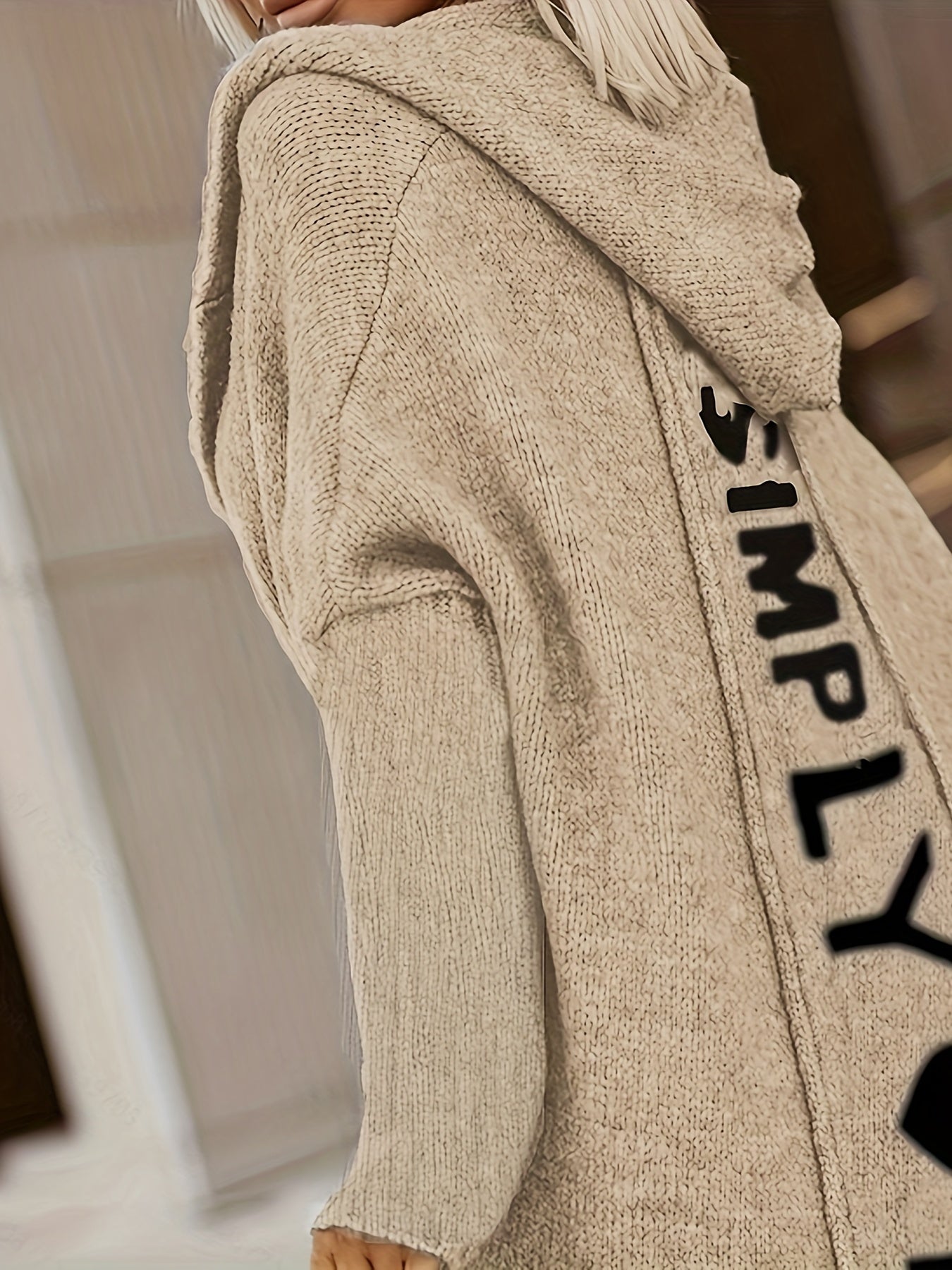 ModeGeist | Langer Strick-cardigan mit Kapuze Weich und Warm Trendy Druck