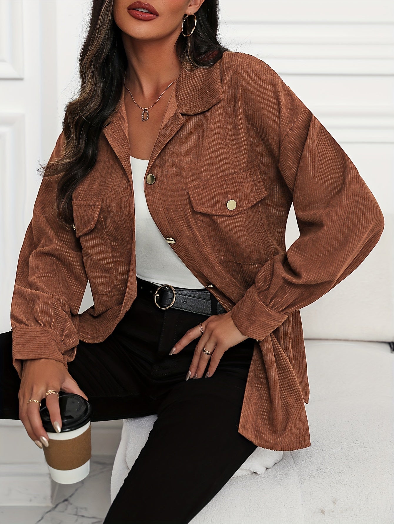 ModeGeist | Weiche Cordjacke Polyester/baumwolle Stilvoller Komfort