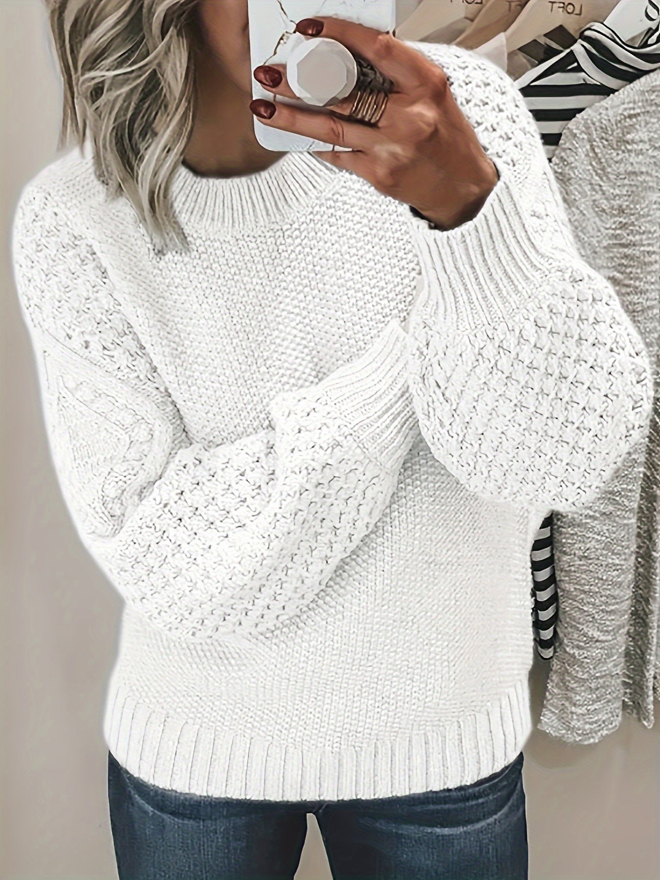 ModeGeist | Strickpullover mit Strukturärmeln Acryl Warm und Bequem