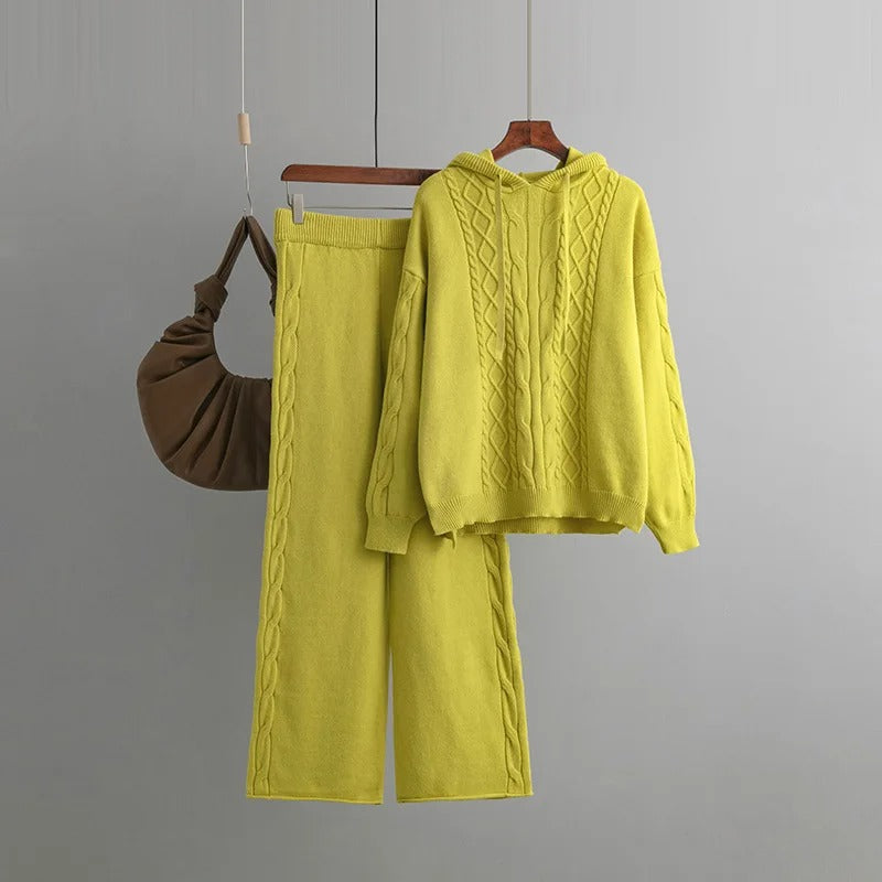 Fudus Langarm-Strickpullover mit weiten Hosen – Zweiteiliger Satz