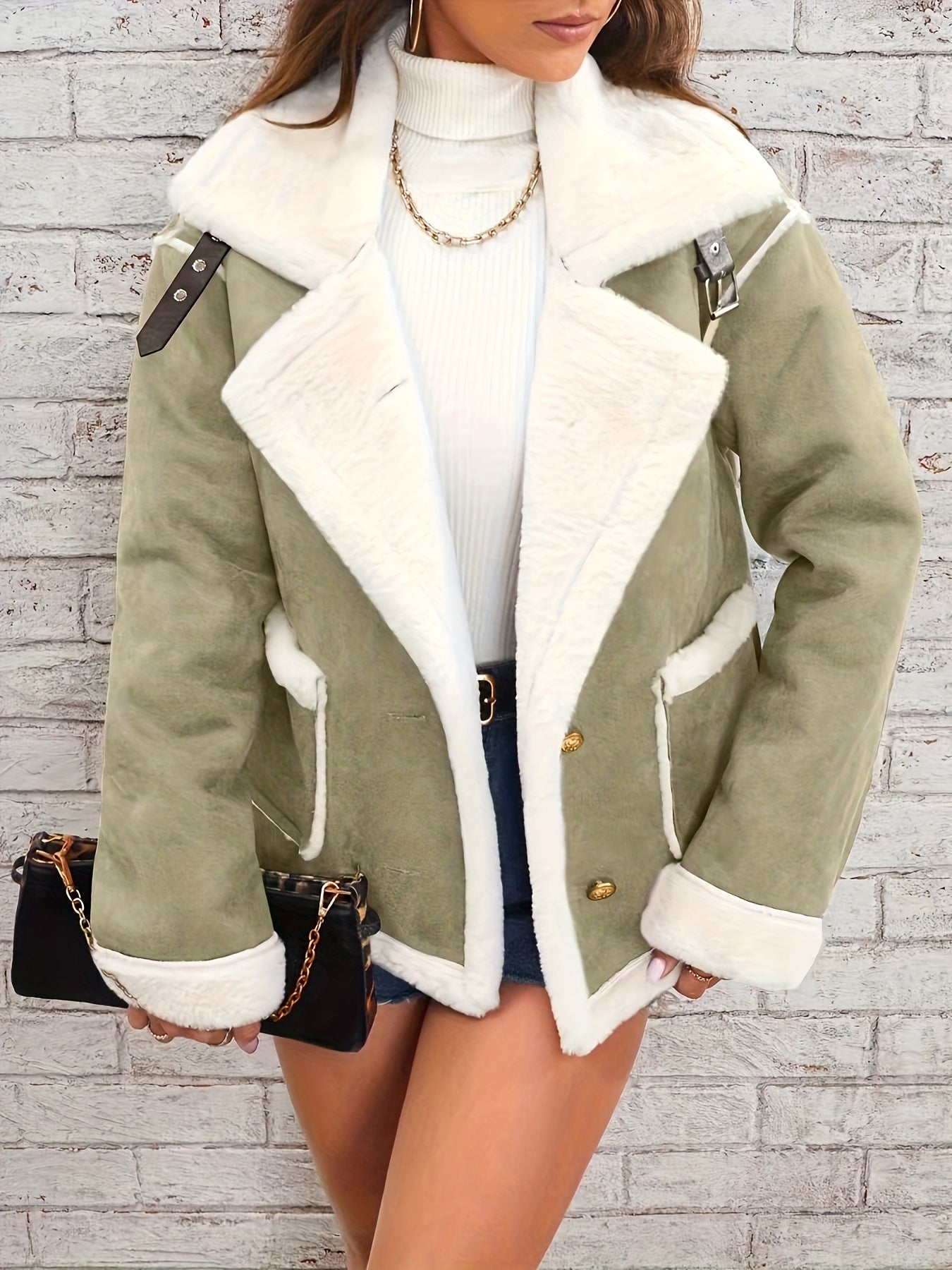 Leyarae: Warme, lässige Winterjacke mit Plüsch und Reverskragen