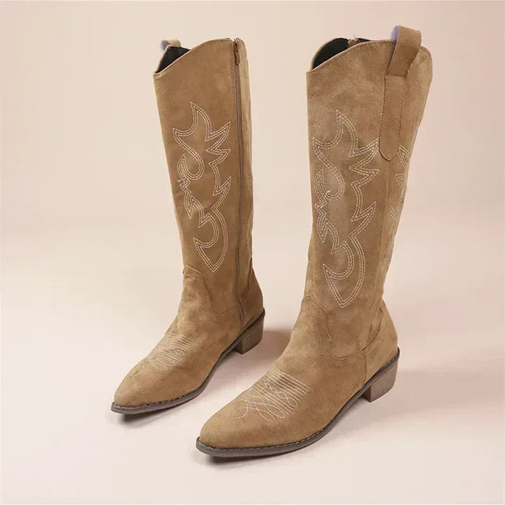 ModeGeist | Cowboy-Stiefel mit Stickerei für Damen Niedriger Absatz