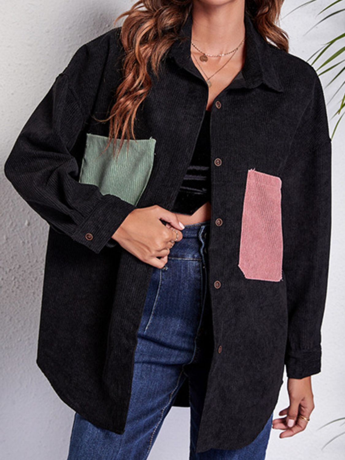 ModeGeist | Patch Pocket Fallen Schulter Hemd Jacke