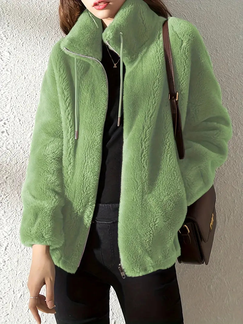 ModeGeist | Teddy Jacke - Oversized Fit - Weiches Fleece - Reißverschluss mit hohem Kragen