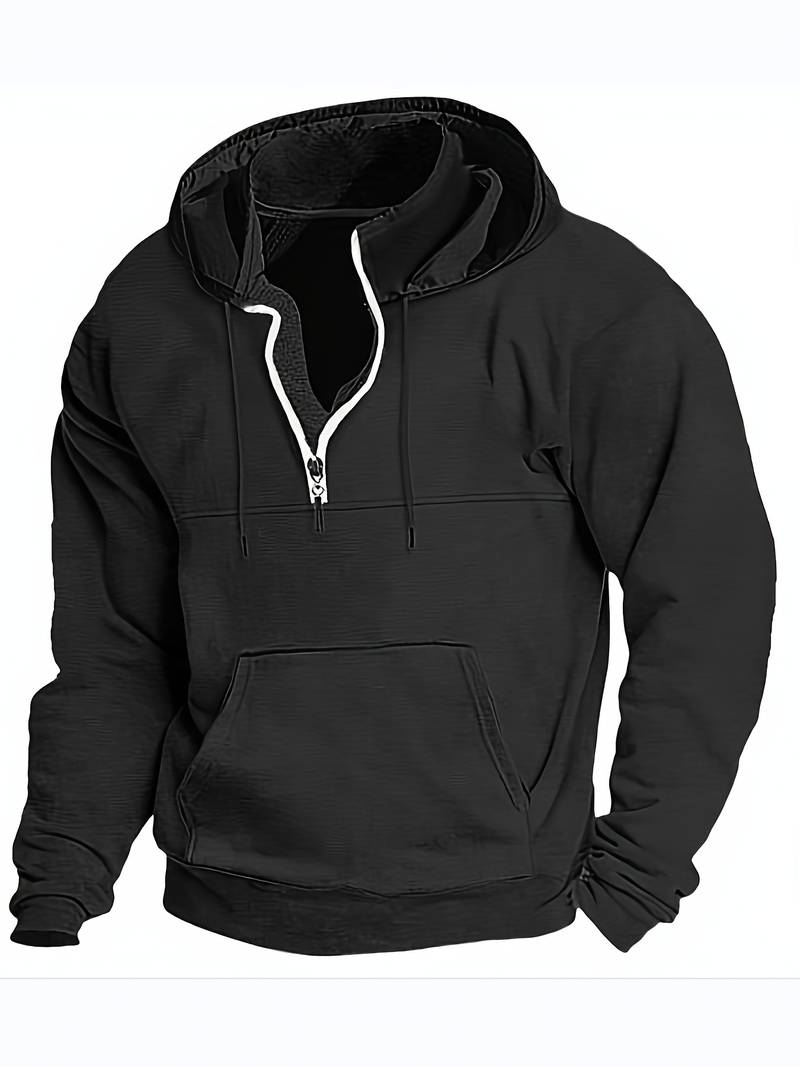 Fudus Kapuzenpullover mit langen Ärmeln, halbhohem Reißverschluss und Taschen