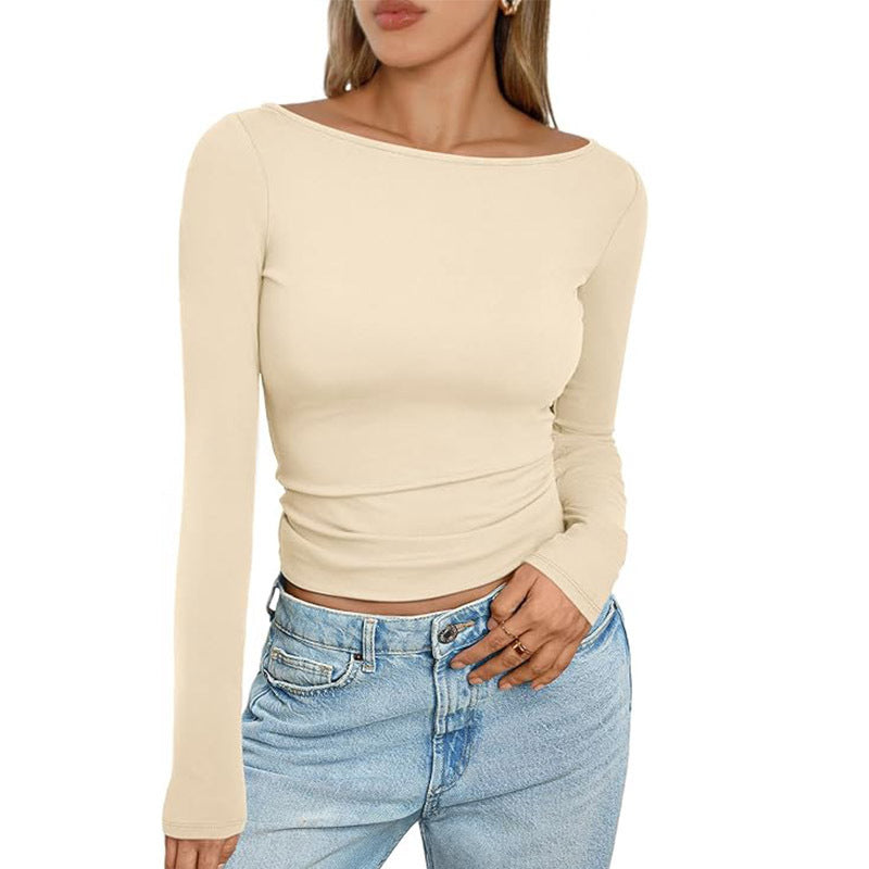 Damen Slim Fit Langarmshirt mit Rundhalsausschnitt von Fudus