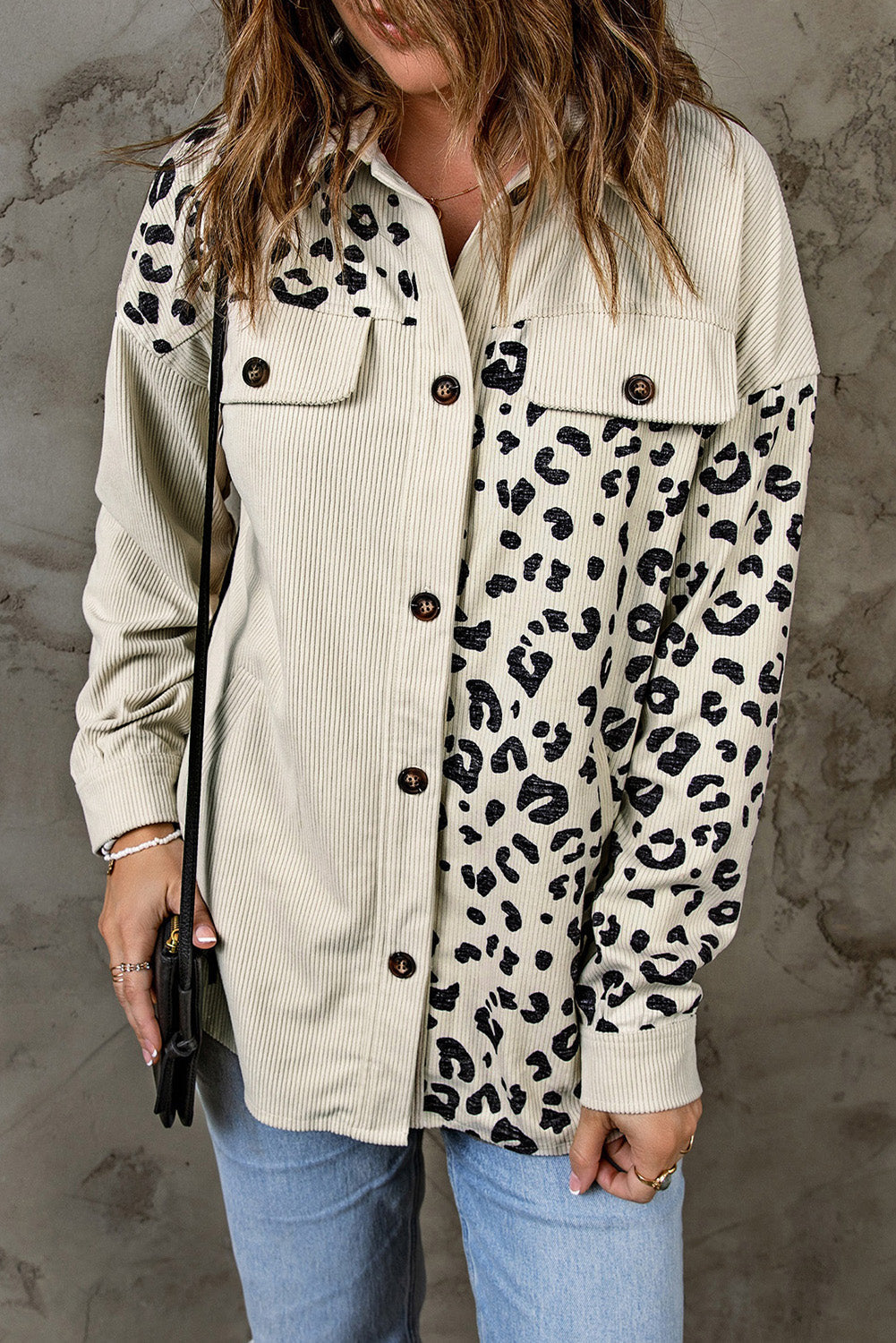 ModeGeist | Double Take Leopard Print Pocketed Cord-Jacke