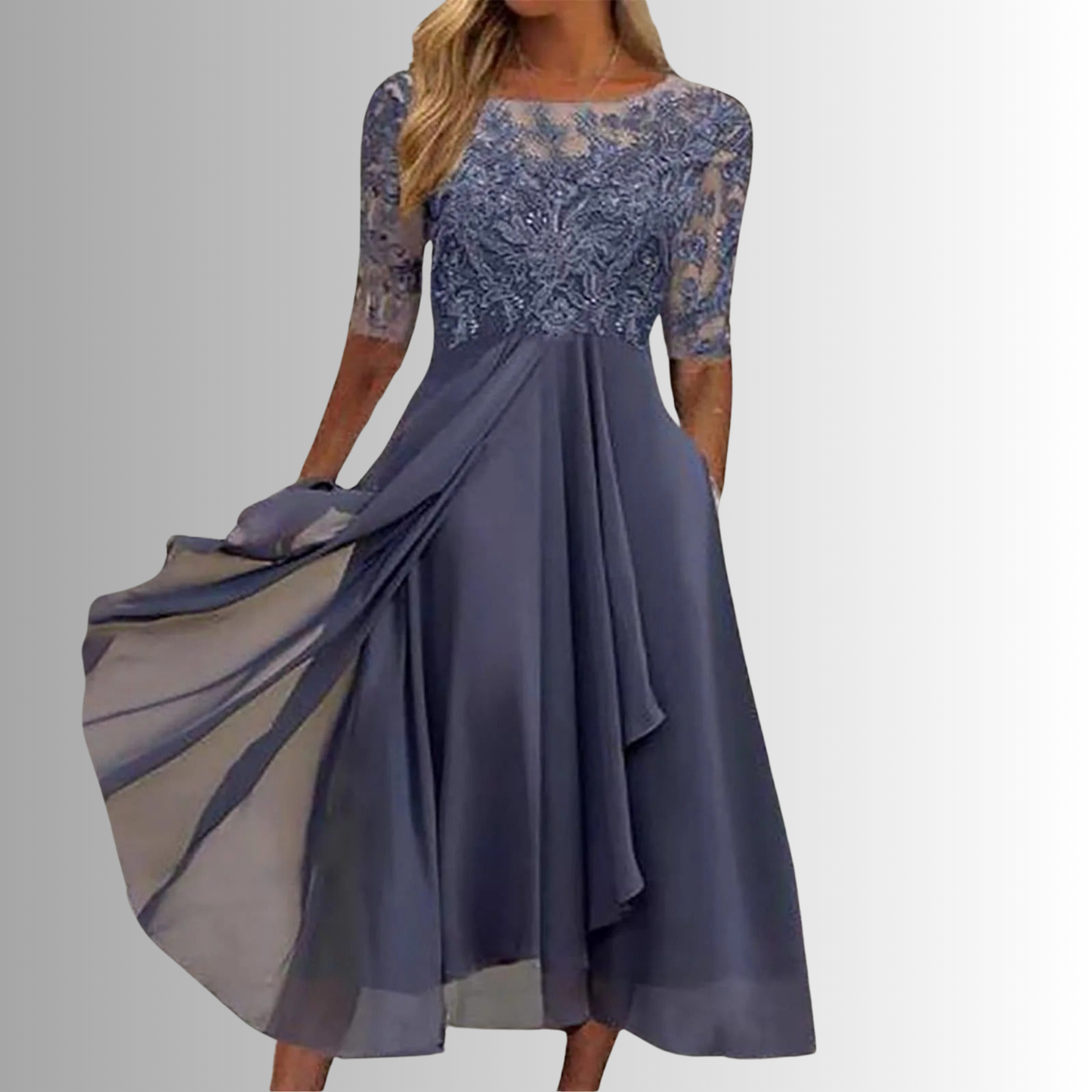 MODEGEIST Damen Spitzenkleid Elegant Klassisch Midi Besondere Anlässe
