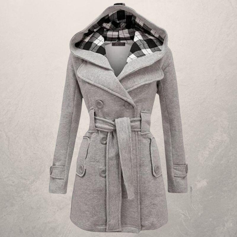ModeGeist | Trenchcoat - Zweireihig - Kapuze - Gürtelschnalle In Der Taille - Klassischer Schnitt