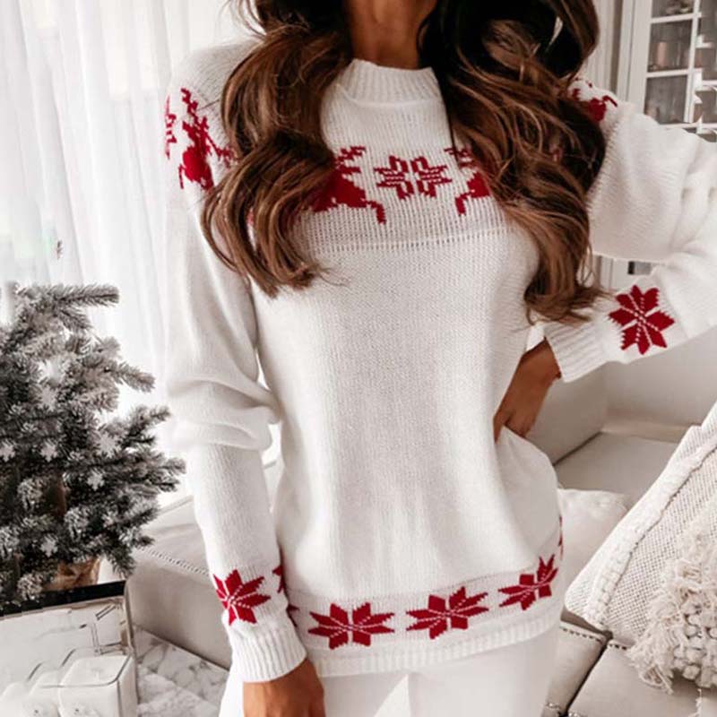 ModeGeist | Weihnachtlicher Strickpullover Mit Klassischem Print