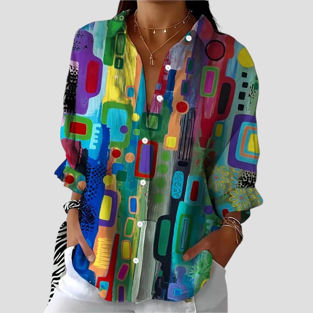 MODEGEIST Damen Bluse Geometrisches Muster Kurzarm