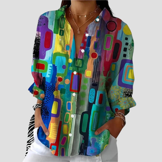MODEGEIST Damen Bluse Geometrisches Muster Kurzarm