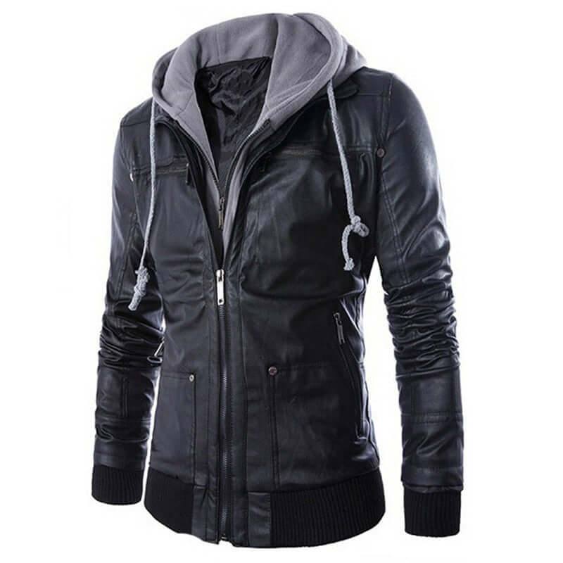 ModeGeist | Herren vielseitige Kunstlederjacke mit Kapuze