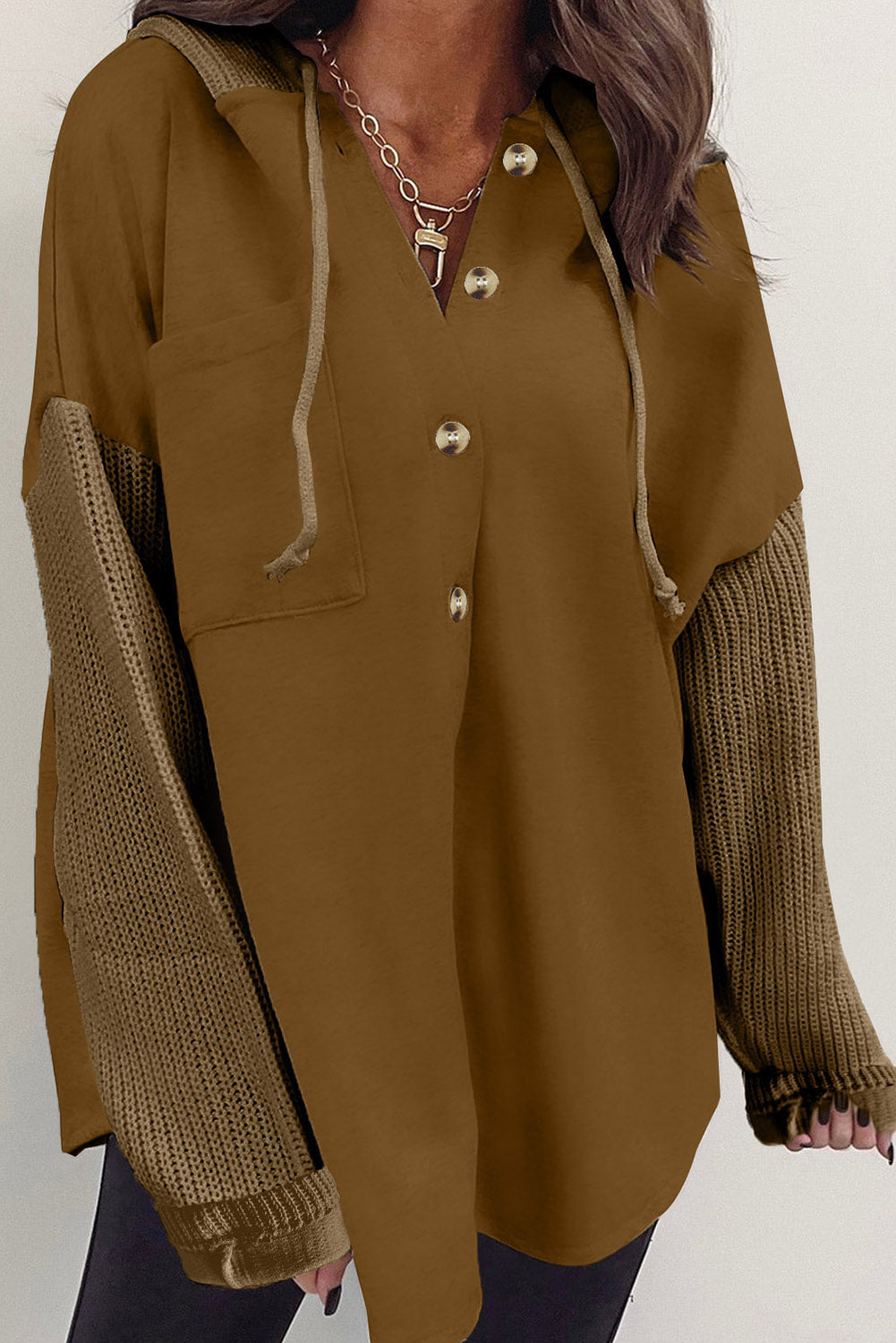 ModeGeist | Langärmelige Bluse mit Kapuze und Knöpfen Baumwollmischung Komfort und Stil