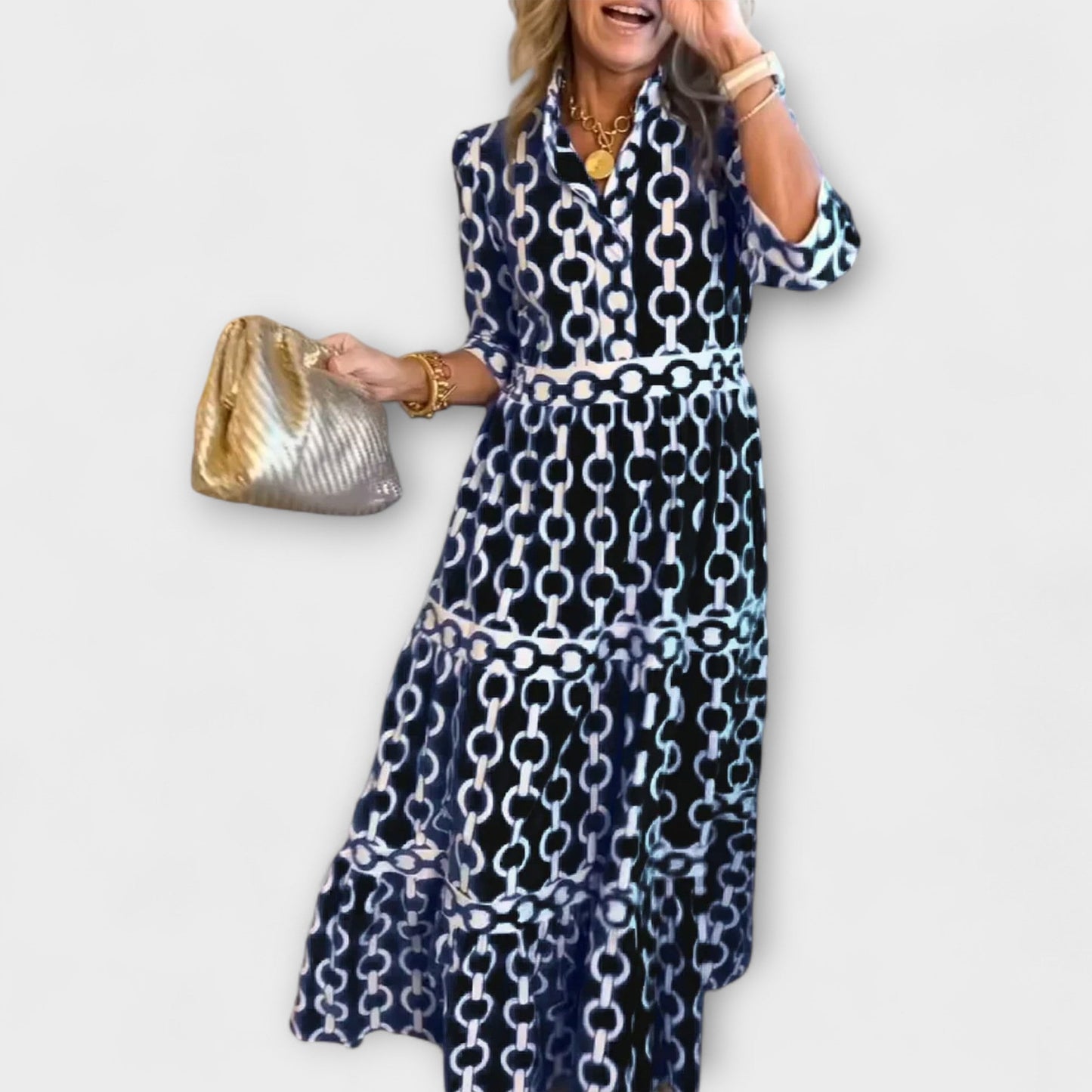 MODEGEIST Damen Midi-Kleid Kettenmuster Ärmellos Casual