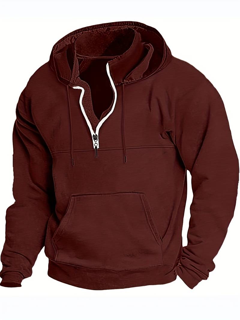 Fudus Kapuzenpullover mit langen Ärmeln, halbhohem Reißverschluss und Taschen