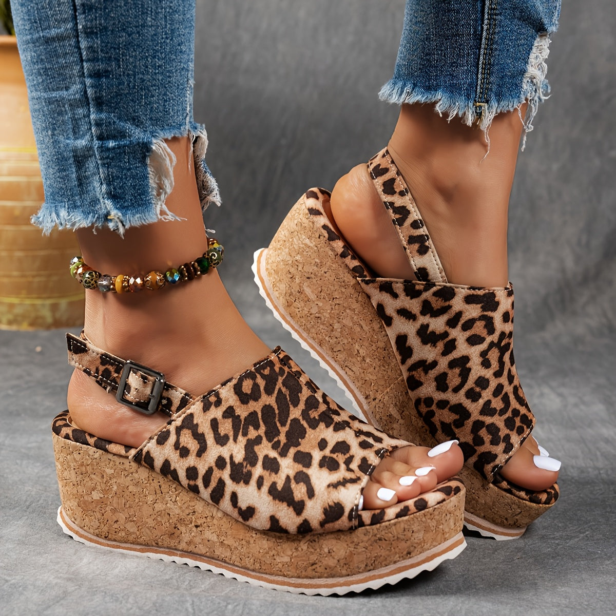 MODEGEIST Damen Plateau-Sandalen Verstellbare Schnalle EVA-Sohle Beige