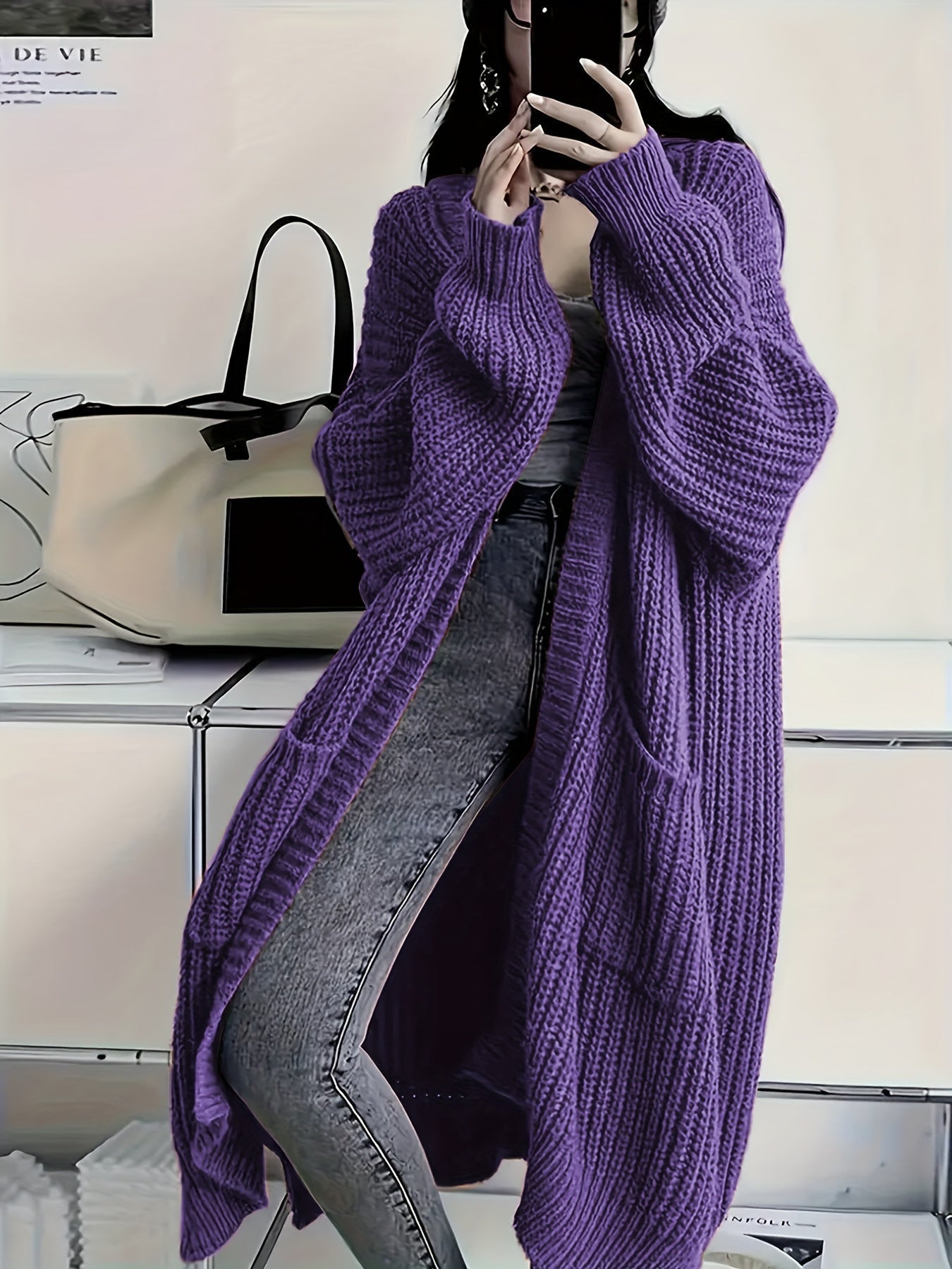 Offener grauer Strickcardigan von Leyennae