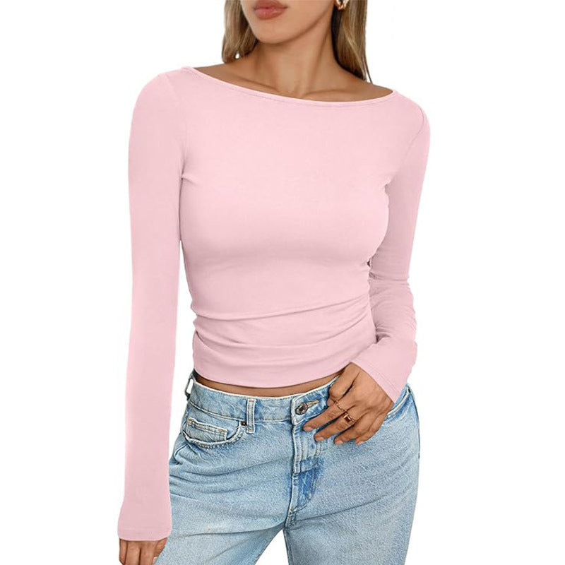 Damen Slim Fit Langarmshirt mit Rundhalsausschnitt von Fudus