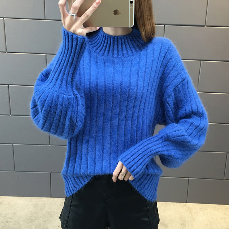 Damen Grobstrickpullover mit hochstehendem Kragen und strukturiertem Design ModeGeist