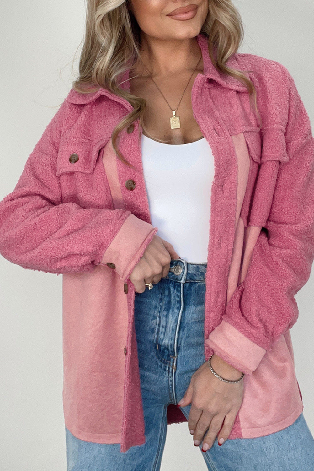 ModeGeist | Weiche Hemdjacke mit Knöpfen Polyester Lässig und Trendy