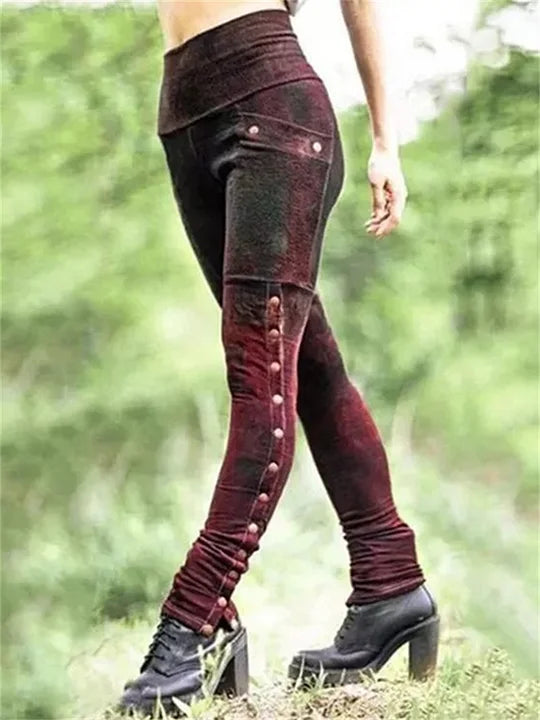MODEGEIST Leggings mit ausgewaschener Knopfleiste