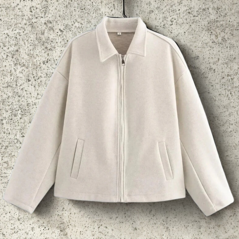 ModeGeist | Fit Damen Kurzjacke mit Spitzem Kragen und Frontreißverschluss
