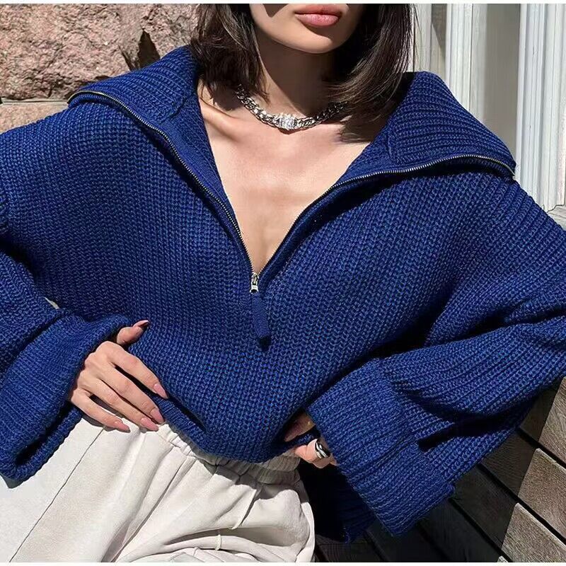 ModeGeist | Rippstrick Pullover mit Reißverschluss Weich und Warm Lässige Eleganz