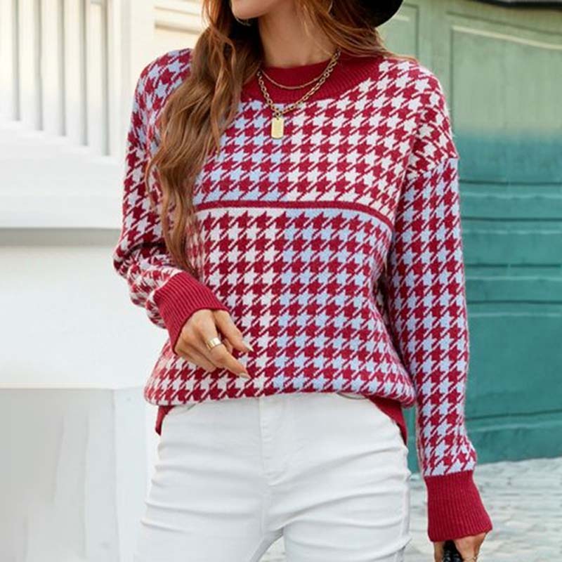 ModeGeist | Hundezahn-muster Bluse Acryl Klassisches Design