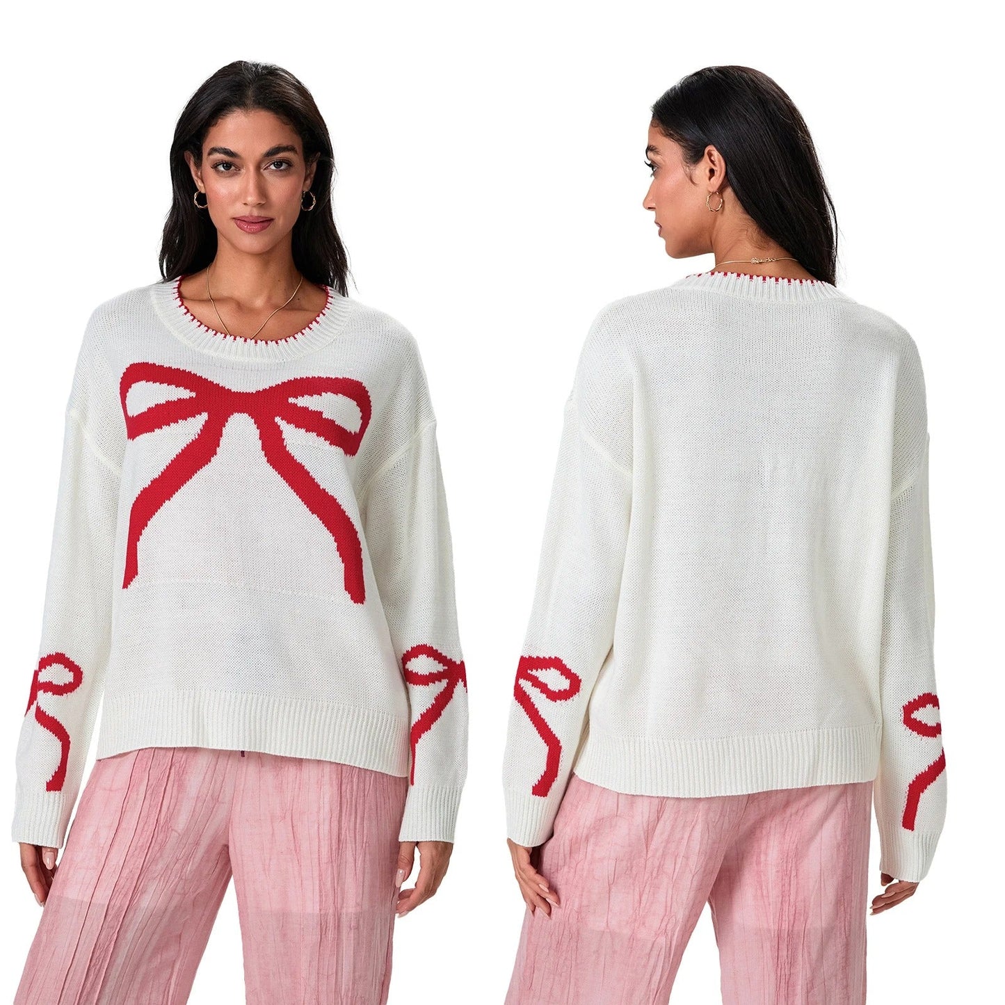 ModeGeist | Festlicher Strickpullover mit Schleifen-Design