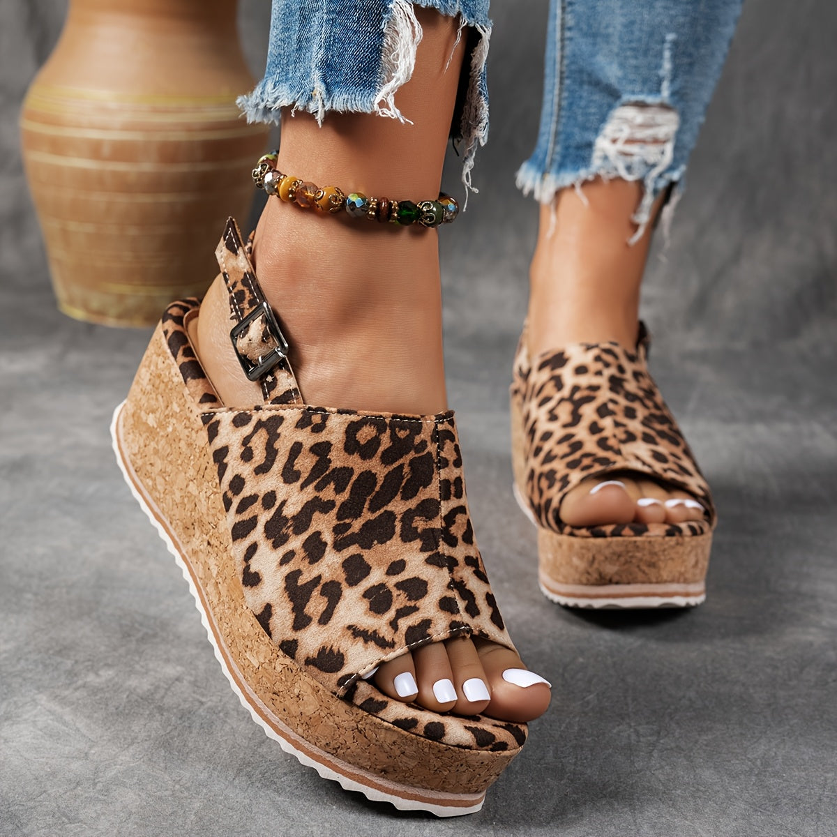MODEGEIST Damen Plateau-Sandalen Beige Schnalle EVA-Sohle