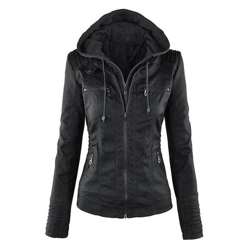 ModeGeist | Damen Slim Fit PU-Leder Zip-Up Hoodie