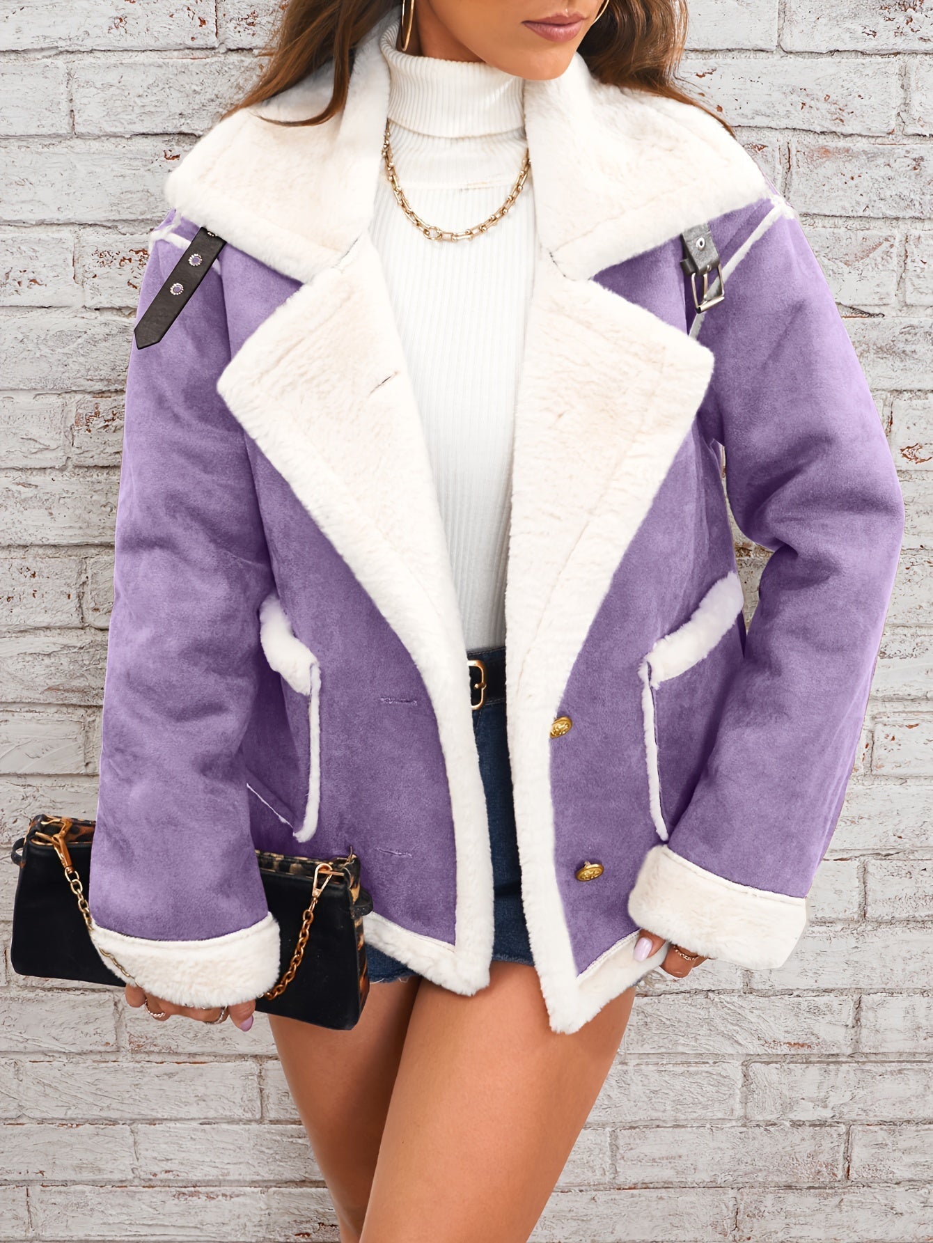 Leyarae: Warme, lässige Winterjacke mit Plüsch und Reverskragen