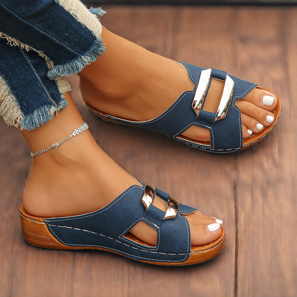 MODEGEIST Damen Sandalen Verstellbare Schnalle Gepolstert
