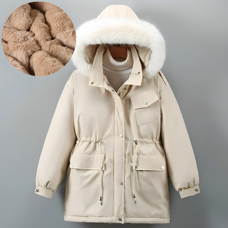 ModeGeist | Winterjacke - gesteppte Jacke mit Kapuze, Pelzkragen und weichem Fleecefutter