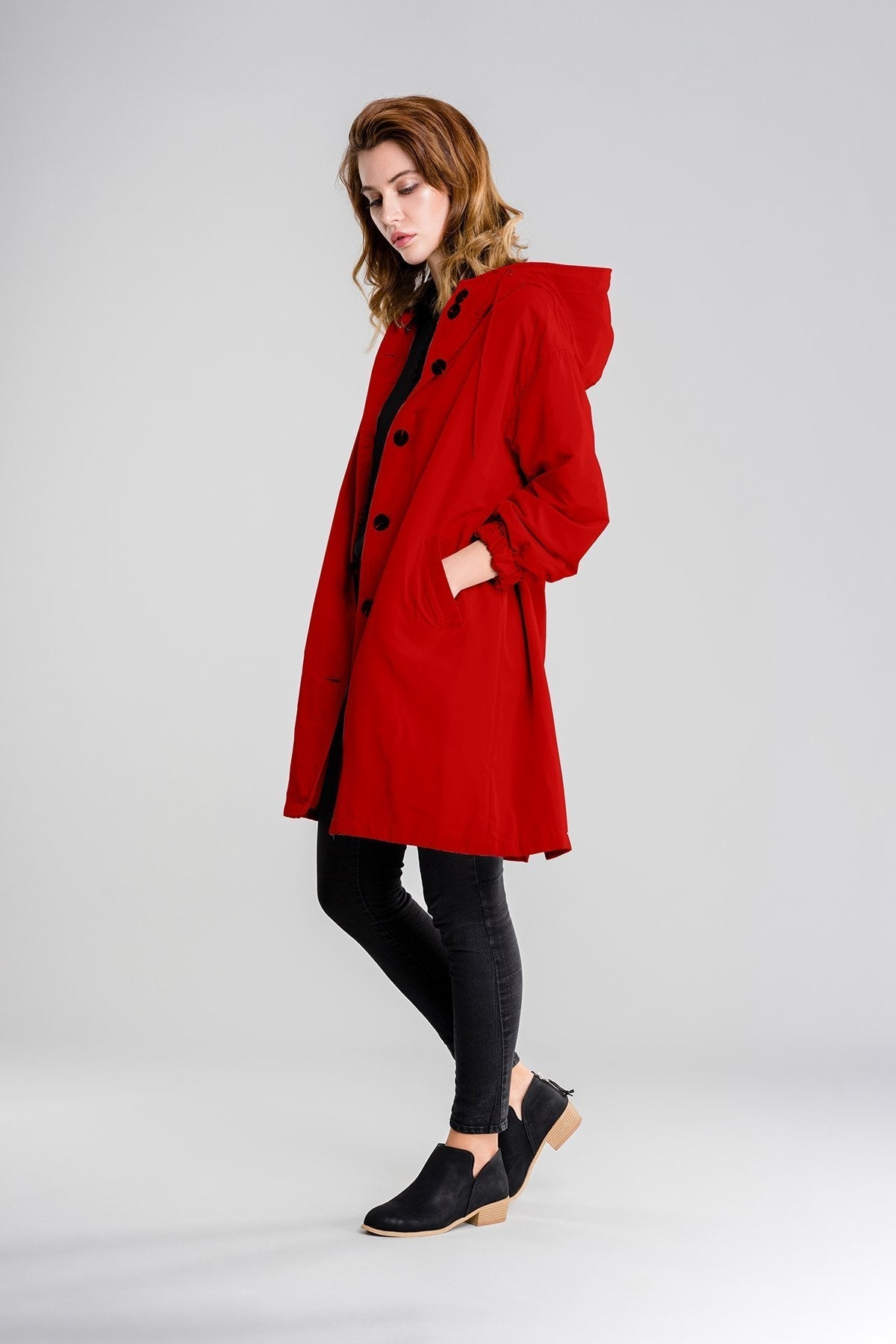 ModeGeist | Lässiger, Großer, Wasserdichter Mantel mit Kapuze und Windschutz für Frauen Perfekt für Herbst und Winter