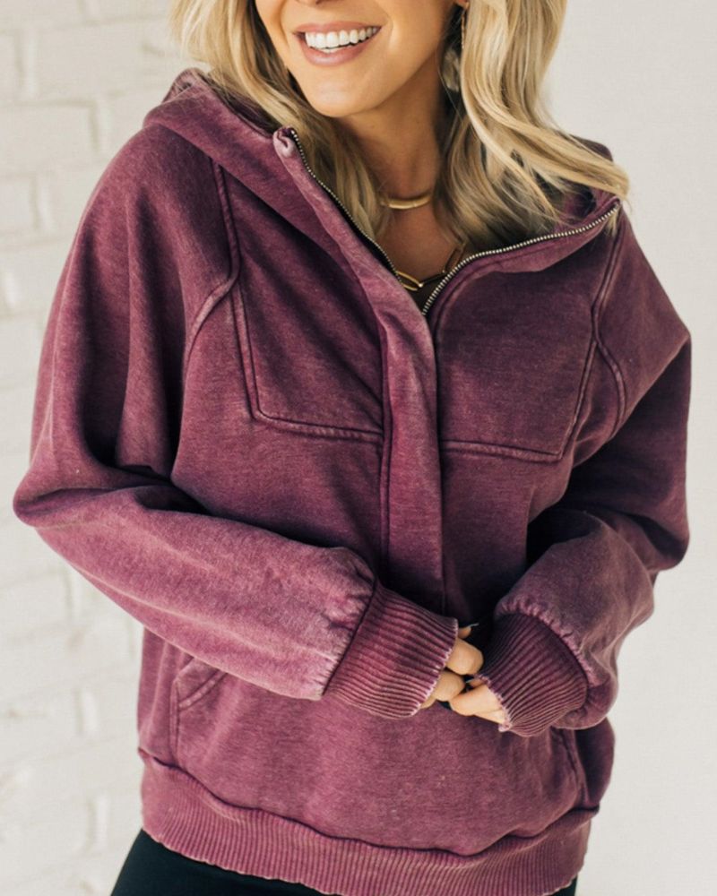 ModeGeist | Zip Henley Acid Wash Fleece Hoodie