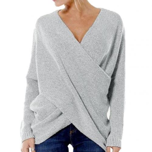 ModeGeist | Wickelpulli - Gerippter V-Ausschnitt mit langen Ärmeln