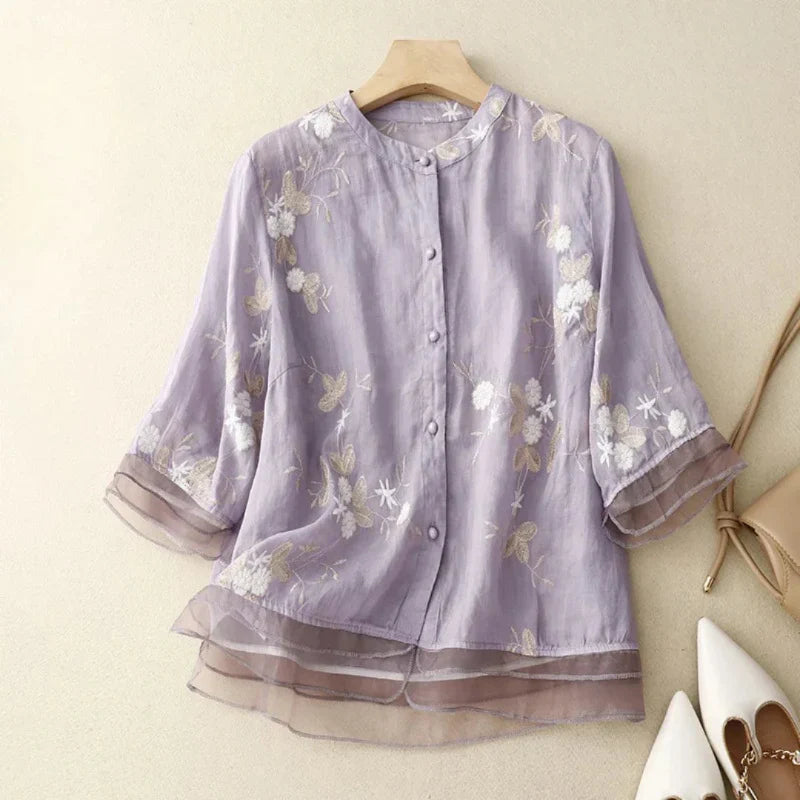 RUTH – Locker sitzende Bluse mit transparenten Elementen