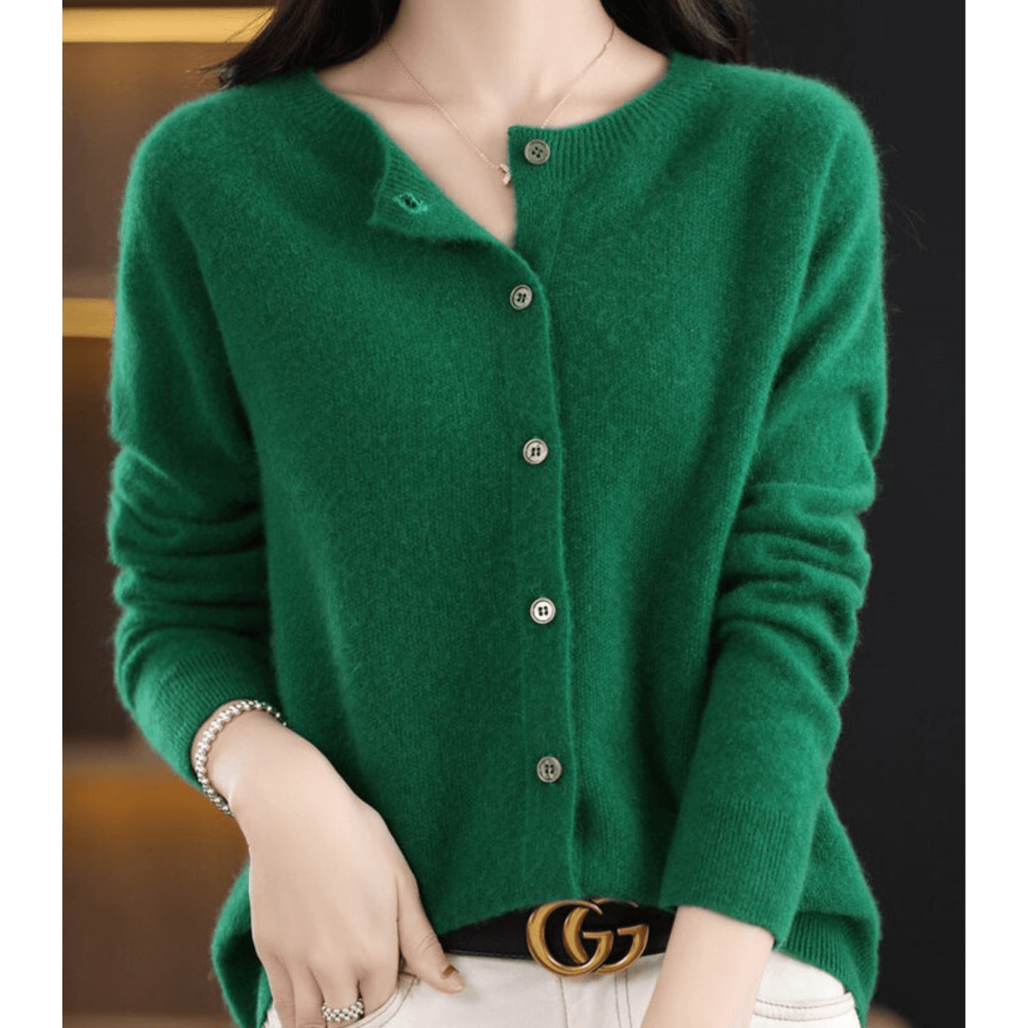ModeGeist | Damen Feinstrickjacke Mit Rundhalsausschnitt