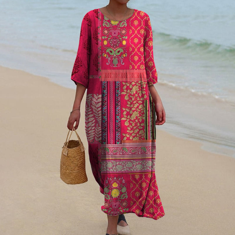 MODEGEIST Damen Boho Maxi-Kleid Fließend Naturmuster