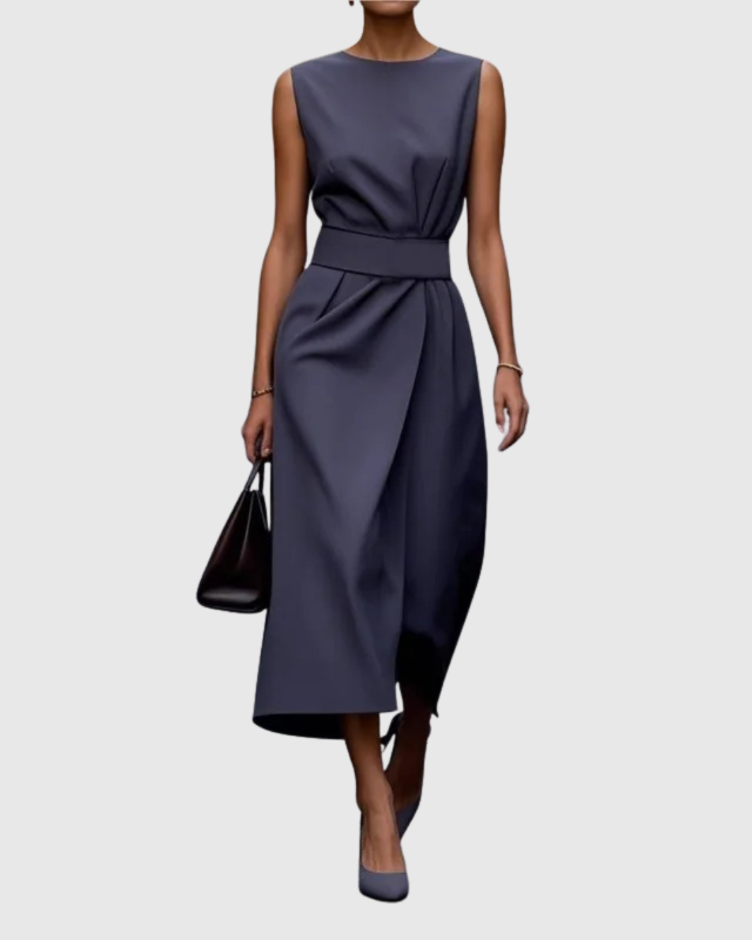 MODEGEIST Damen Midi-Kleid Ärmellos Twist-Detail Rostbraun