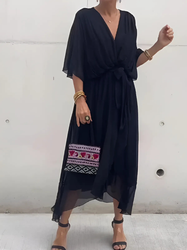 MODEGEIST Damen Wrap Midi-Kleid Verstellbarer Gürtel