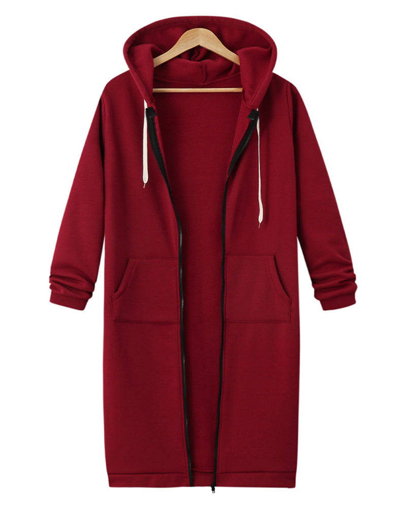 Lange Kapuzenjacke mit Reißverschluss von Fudus