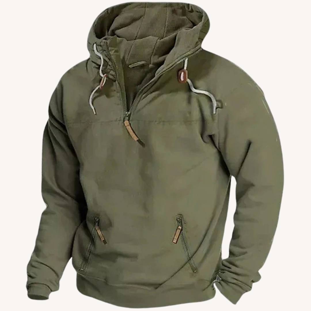 Herren-Pullover mit Kapuze und kurzem Reißverschluss