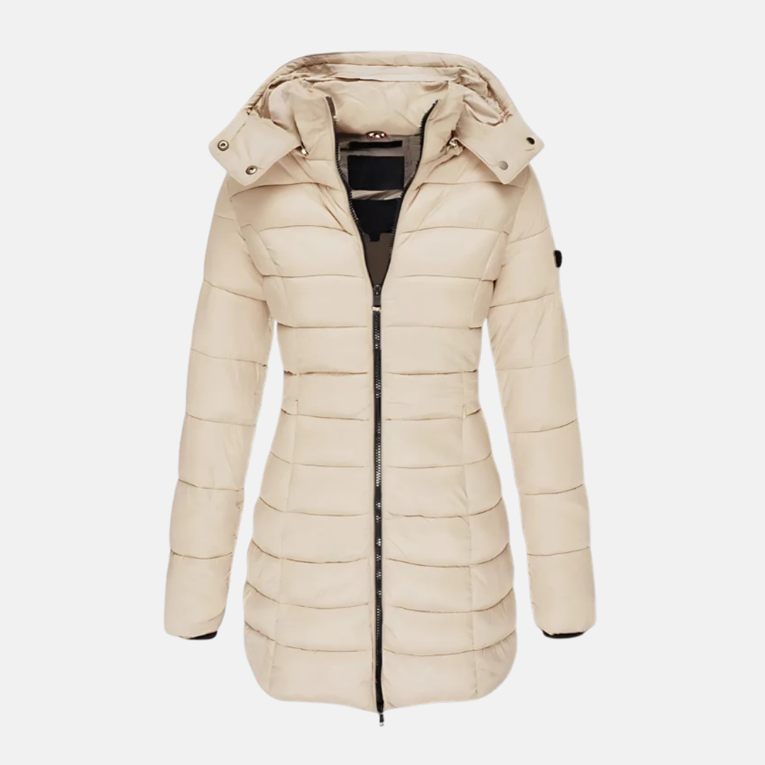 ModeGeist | Pufferjacke - Slim Fit - Gepolstert - Mittellang - Mit Kapuze und Rippbündchen