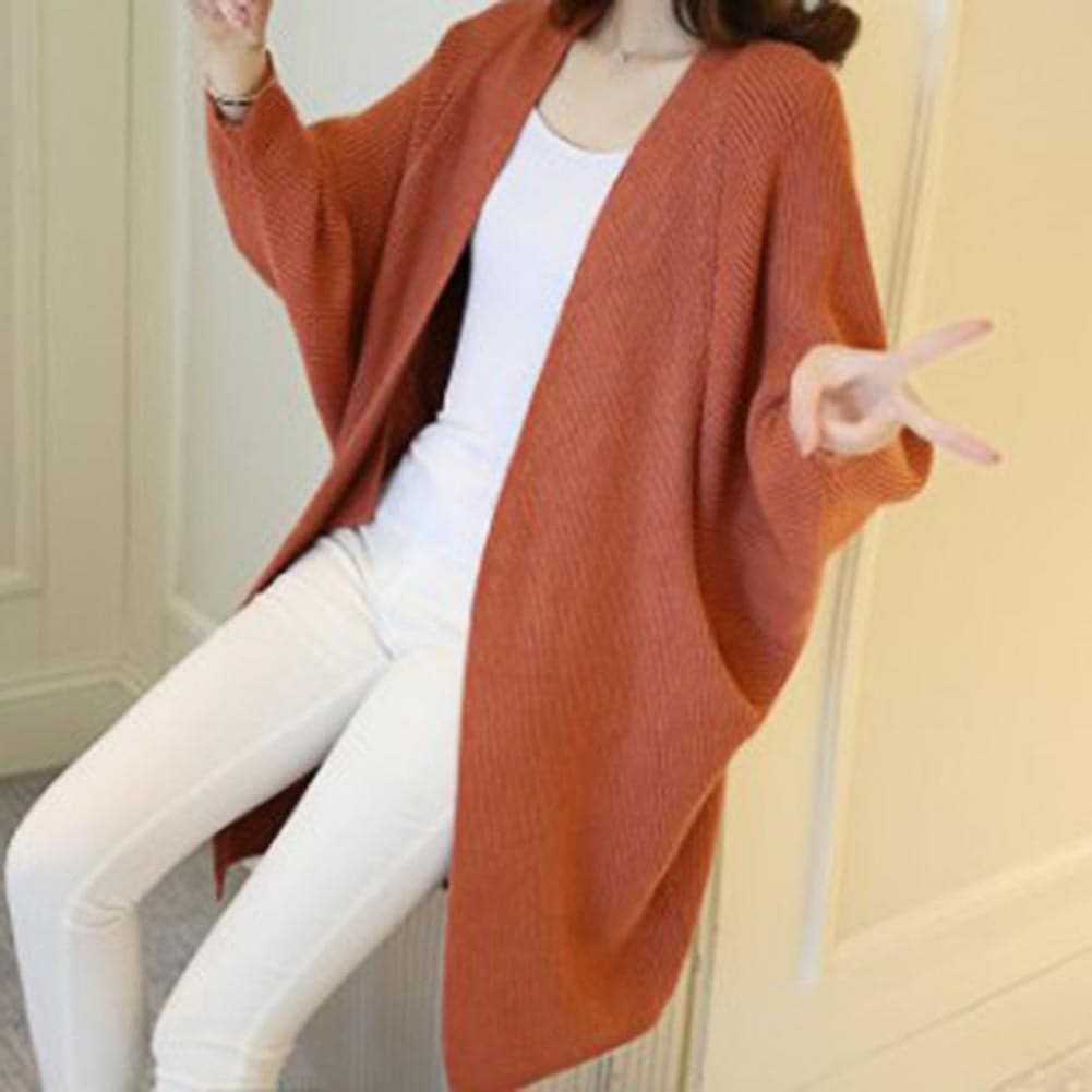 ModeGeist | Langer Cardigan - Weiches Strickmaterial - Offene Vorderseite - Lockere Passform mit Taschen