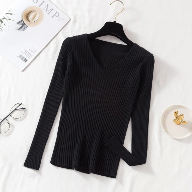 ModeGeist | Pullover - Slim-Fit Rippstrick V-Ausschnitt Pullover