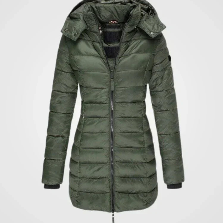 ModeGeist | Lange gesteppte Kapuzenjacke für Damen ideal für den Winter