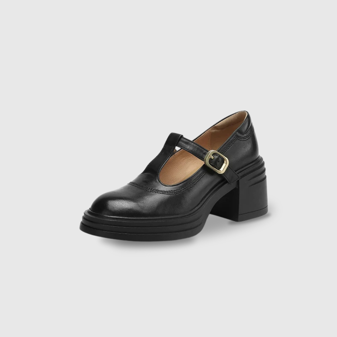 MODEGEIST Damen Mary Jane Pumps Blockabsatz Riemchen T-Spange